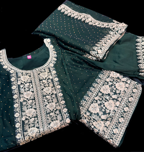 Soft Georgette silk based embroidery with sequined work designer kameez with plazo pants and dupatta with embroidery work