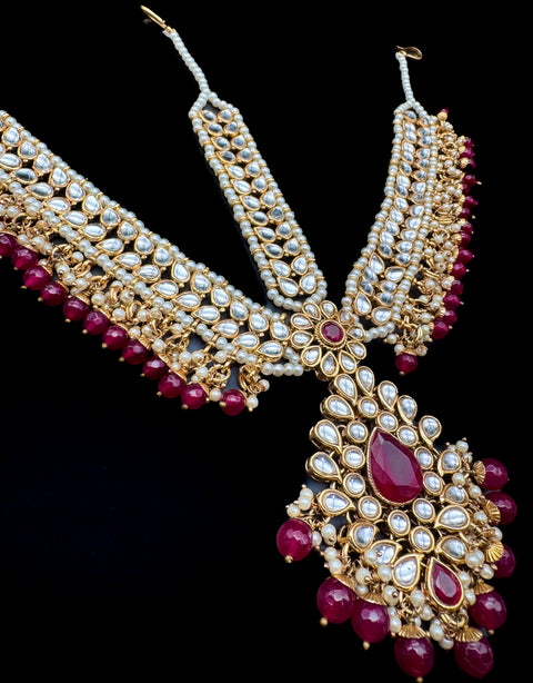 Maroon color Heavy tikka or matha patti with kundan stones