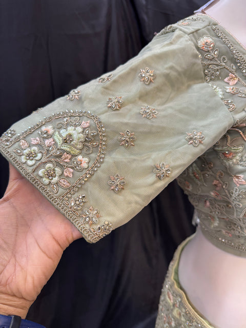 (Video clip attached) SIZE 40 (UPTO 44) Pastel Mint colour heavy embroidery with stone work fully heavy flared beautiful designer Readymade lehnga with very heavy embroidered dupatta