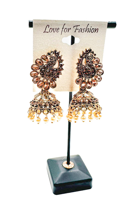 Peacock design Golden stone with pearls work beautiful Jhumka