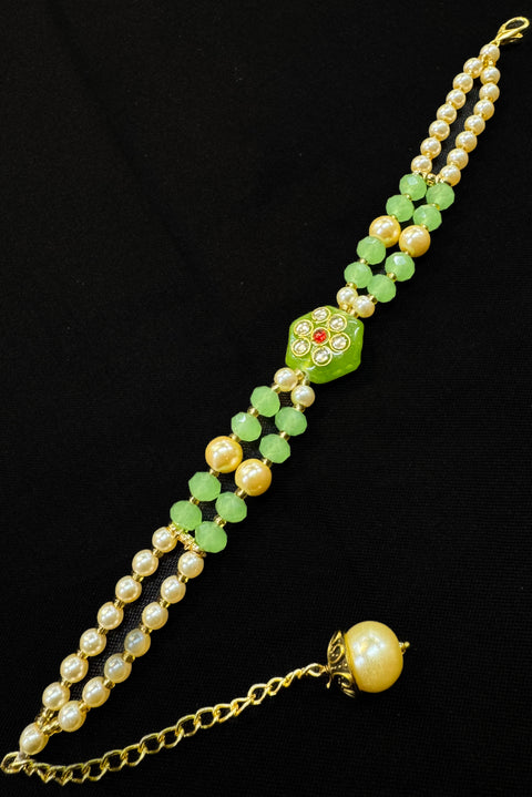 Pearls beaded Beautiful Stone Work Rakhi Bracelet style