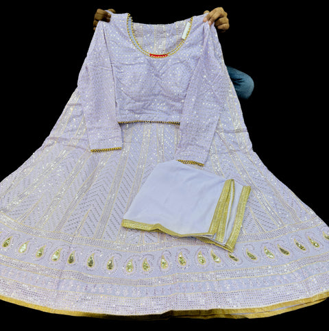 Georgette based embroidery work with sequins work all over lehnga and crop top designer blouse and Georgette sequined dupatta