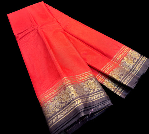 Plain silk Saree with contrast zari border and contrast plain Blouse