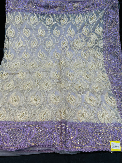 (Video Clip attached ) Very heavy work designer lavender Colour Heavy Stone Work & Embroidery Jaal Work Beautiful Netting Designer Saree And Embroidery Work Blouse design