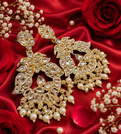 Beautiful pearls with kundan work earrings
