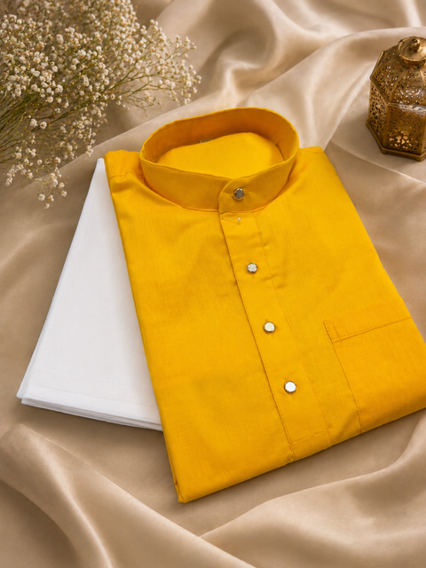 Yellow Colour Cotton Kurta with White Pajama (slight variation in color and design is possible )