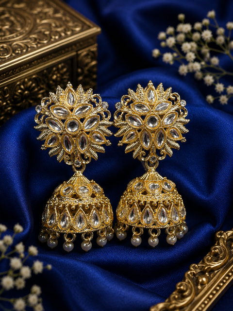 Golden stone with pearls work beautiful Jhumka