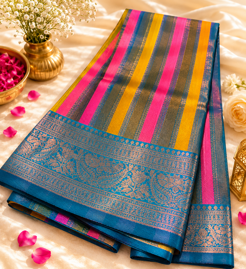 Soft Silk Saree with contrast beautiful pallu , border and blouse (blouse piece attached to Saree ) slight variation in color and design is possible)