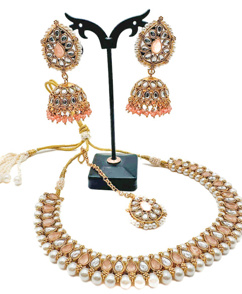 Kundan and Pearls work beautiful necklace set with Jhumka & Tikka