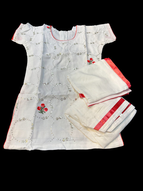 White colour pure rayon based beautiful sequined work very soft salwar suit with pure georgette dupatta for kids