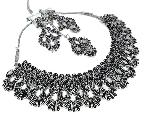 Beautiful Oxidised Necklace with Earrings & Tikka