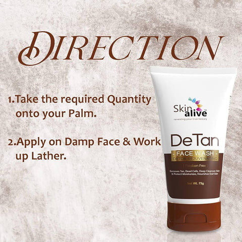 Skin Alive DeTan Face Wash, Detox-Rejuvenating, Paraben Free, Tan Removal, Deep Cleansing, 75g