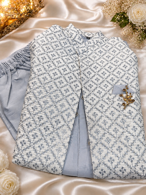 Brocade silk designer jacket with plain kurta and pants (slight variation in color & design is possible )