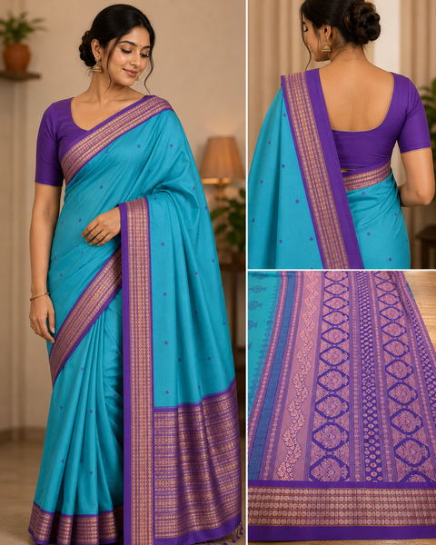 Premium Art Silk Saree Featuring Elegant Zari Weaving, Saree Comes With An Attached Blouse Piece. Model Blouse Is For Reference Only. Slight Variation In Colour And Design May Occur