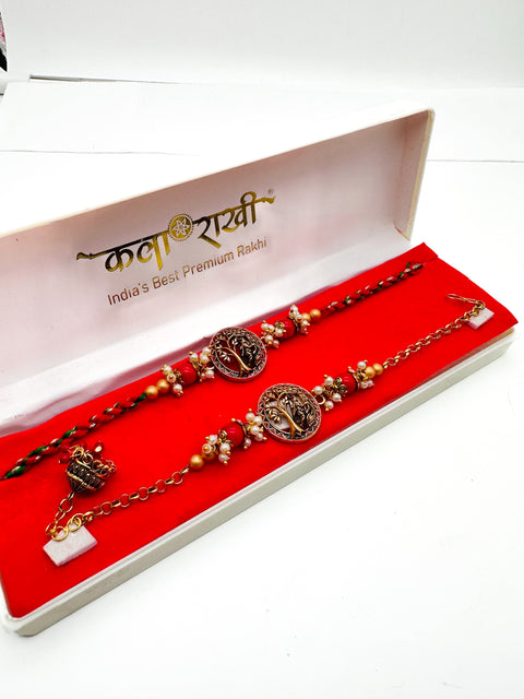 Bhai Bhabhi Pair Beautiful  pearl work Rakhi In Beautiful Box Packing