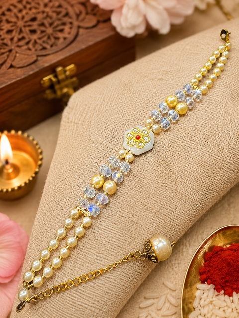 Pearls beaded Beautiful Stone Work Rakhi Bracelet style