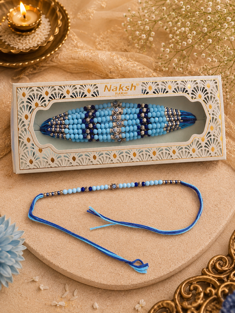 Elegant Evil Eye blue beaded Rakhi Dhaaga (price per dhaaga)