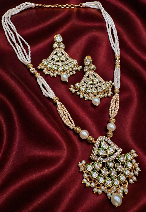 Original kundan with Polki design gold look beautiful long necklace and beautiful earrings