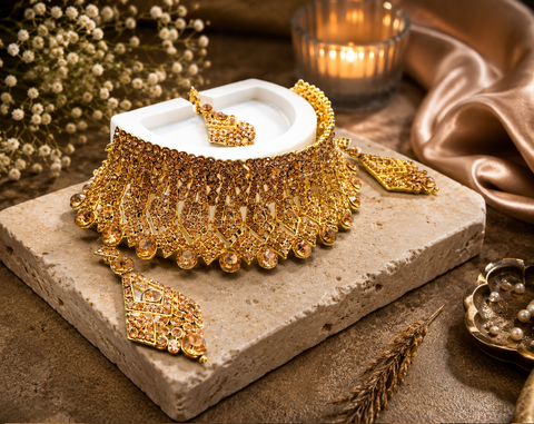 Golden Jerkan Stone Beautiful Necklace Set