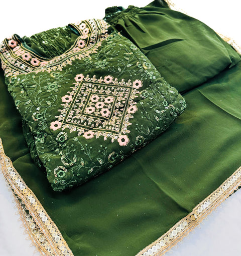 Georgette based embroidery work designer Nayra Cut kameez with plazo and georgette  based embroidery work dupatta