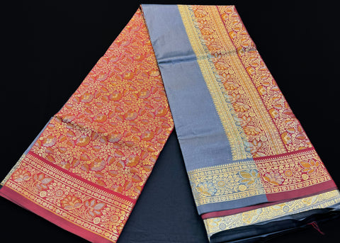 Beautiful Soft Silk Saree With Contrast Zari Border And Contrast Plain Blouse