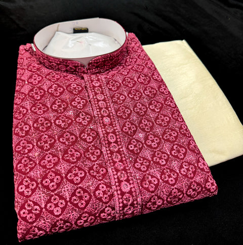Pure Rayon Based Beautiful Embroidery Work At Front And Back With Sequins Work Designer Kurta & cream Pajama