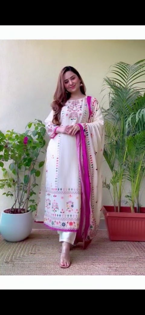 Pure Rayon based Multicoloured Embroidery with Mirror & Print work all over Designer Kurti with Plazo pent & rayon Dupatta