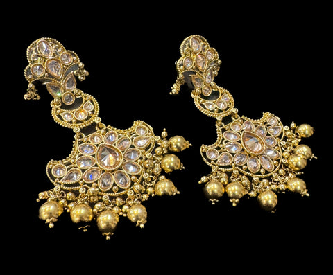 Original Polki with beautiful pearls heavy look Earrings with lite weight