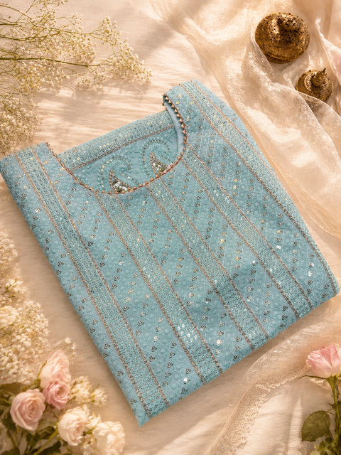 Georgette Based Sequined With Embroidery Work Designer Kameez & Sharara  (slight variation in color and design is possible)