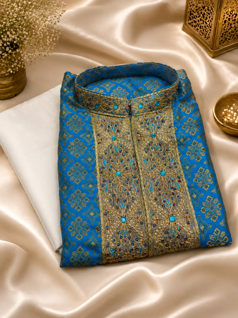 Soft Silk based embroidery work long kurta with pants (slight variation in color and design is possible )