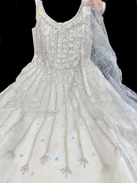 (Video clip attached ) Beautiful hand work with heavy sequined design very heavy flared classy gown