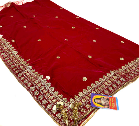 Velvet based heavy embroidery with stone work Bridal Dupatta