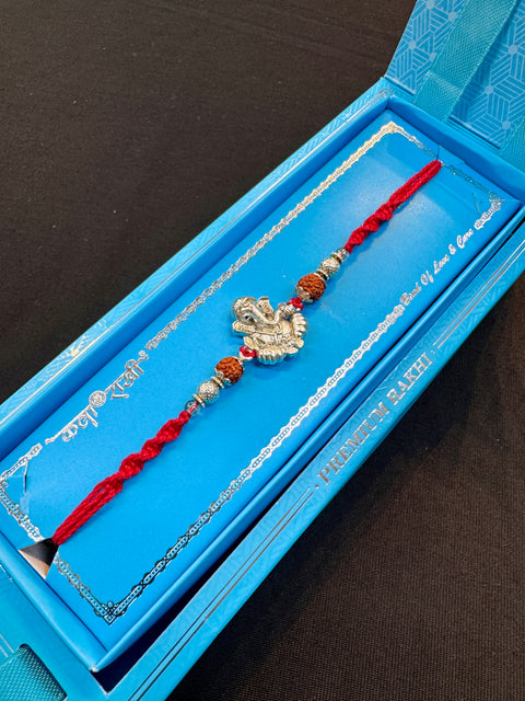 Ganapati Bappa silver look Beautiful Rakhi in nice pack gift box