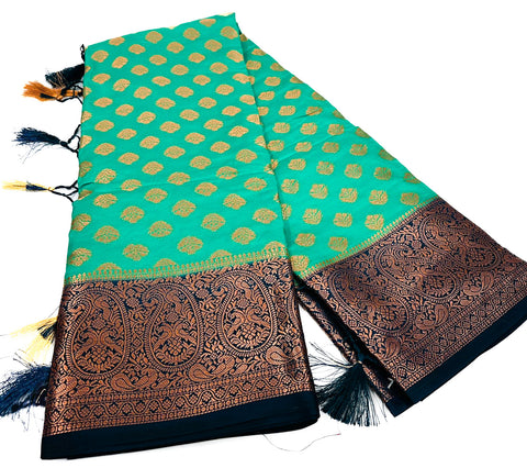 Art Silk Saree beautiful designed with contrast blouse and Pallu