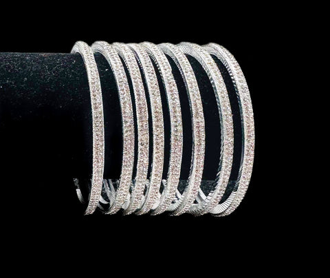 Beautiful Silver fine stone Brass Bangles set (Sample picture attached at end to show it can be customised with plain Velvet or Metal Bangles)set of 8 Bangles