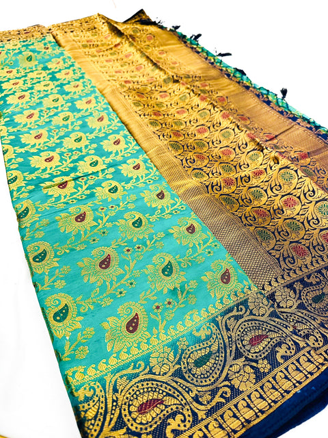 Brocade silk beautiful design Saree with contrast Pallu & Blouse