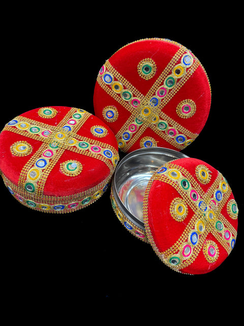 (Video clip attached) Set of Small , medium and Large size container /Printed Meenakari Steel Box/Stainless Steel Meenakari Container Box Set/Meenakari Steel Box – Pooja /wedding Celebrations