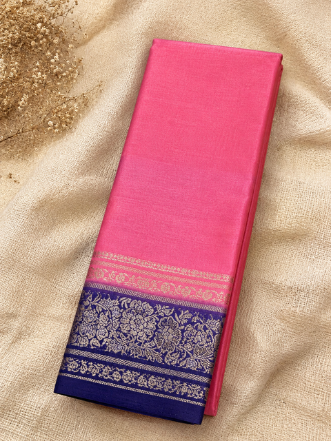 Plain silk Saree with contrast zari border and contrast plain Blouse, Model-Worn Blouse Is For Reference Only. Unstitched Blouse Piece Is Attached With Saree(Slight Variation In Color & Design Is Possible)