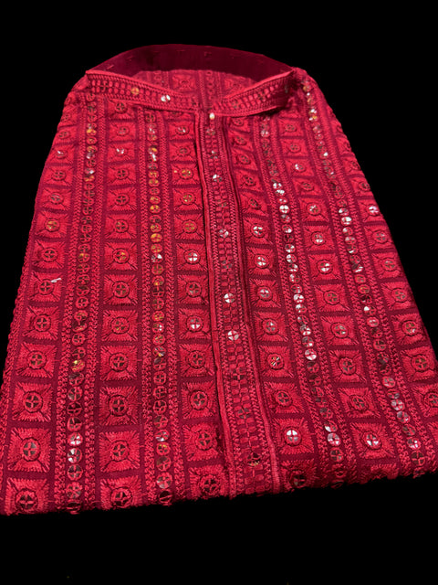 Pure Rayon Based Beautiful heavy Embroidery Work At Front And Back With Sequins Work Designer Kurta & White Pants