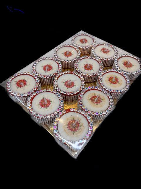 12 piece diya Natural Clay Traditional (Diwali Ke Diye) price per pack (slight variation in colors and design is possible )with wax inside
