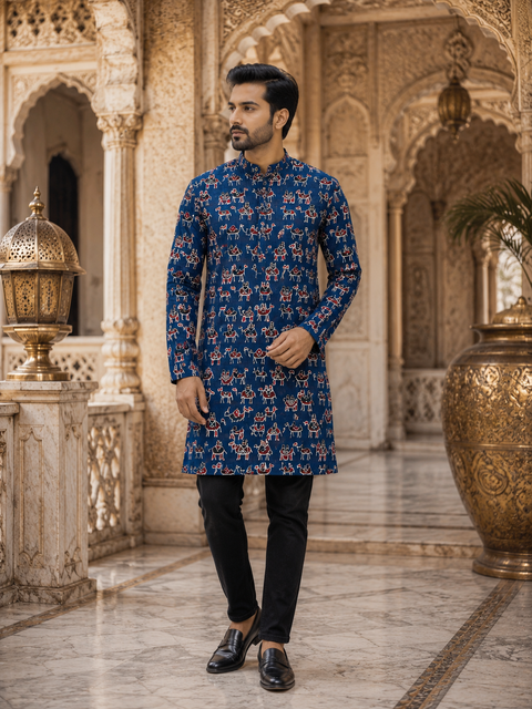 Pure cotton based Men’s Printed kurti (sizes mentioned in inches ,not according to the label on Kurti)size 44 kurti- Length 40 inches and size 46-length 42 inches ) Kurti only. Pants not included.