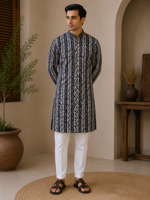 Pure cotton based Men’s Printed kurti (sizes mentioned in inches ,not according to the label on Kurti)size 44 kurti- Length 40 inches and size 46-length 42 inches ) Kurti only. Pants not included.