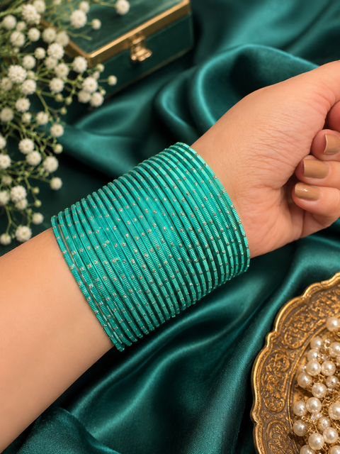 Silver Shimmer dotted metal bangles 2 dozen in 1 Set (slight variation in color & design may occur)