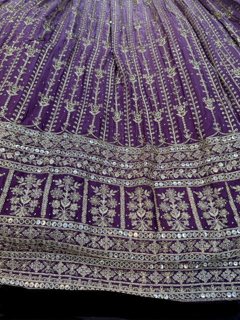 (Video clip attached)Ombre shades Chinnon Based bridal style heavy design stones work With heavy embroidery Work at front and back Designer Flared Kameez /Gown And Chinnon  Based Embroidery Work heavy Dupatta