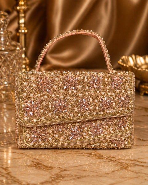 (video clip attached )bride special All over pearls beaded with Crystals Handwork designer hand bag with handle to carry