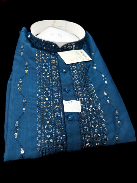 Soft Malmal Based Beautiful Embroidery Work With Sequins Work Designer Kurta With white Pajama