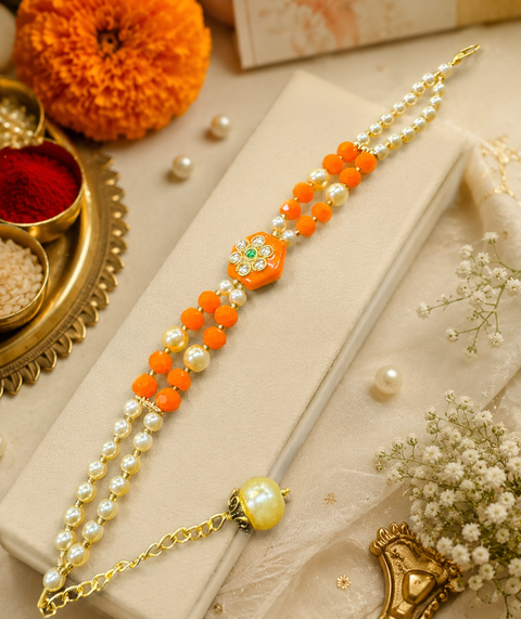 Pearls beaded Beautiful Stone Work Rakhi Bracelet style