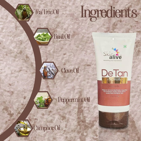 Skin alive DeTan Scrub, Tan Removal, Paraben Free, for Brighter Skin, 75g