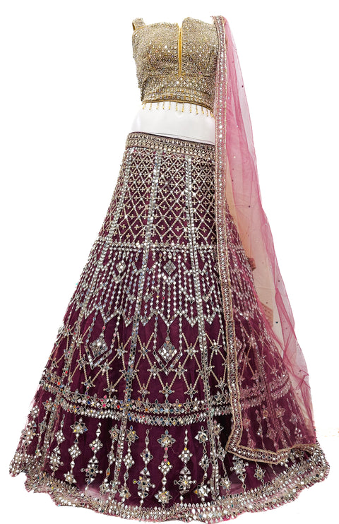 Mirror with stone work heavy hand work designer blouse with heavy mirror work multiflared lehnga & Dupatta