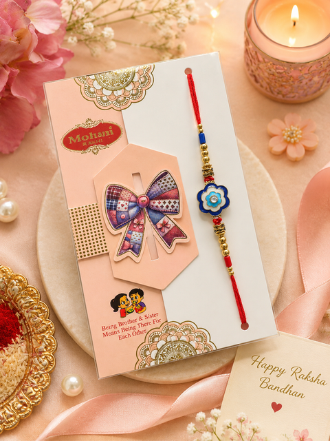 Beautiful Evil Eye Rakhi with premium gift-ready packaging – a perfect blend of style, protection, and sibling love.